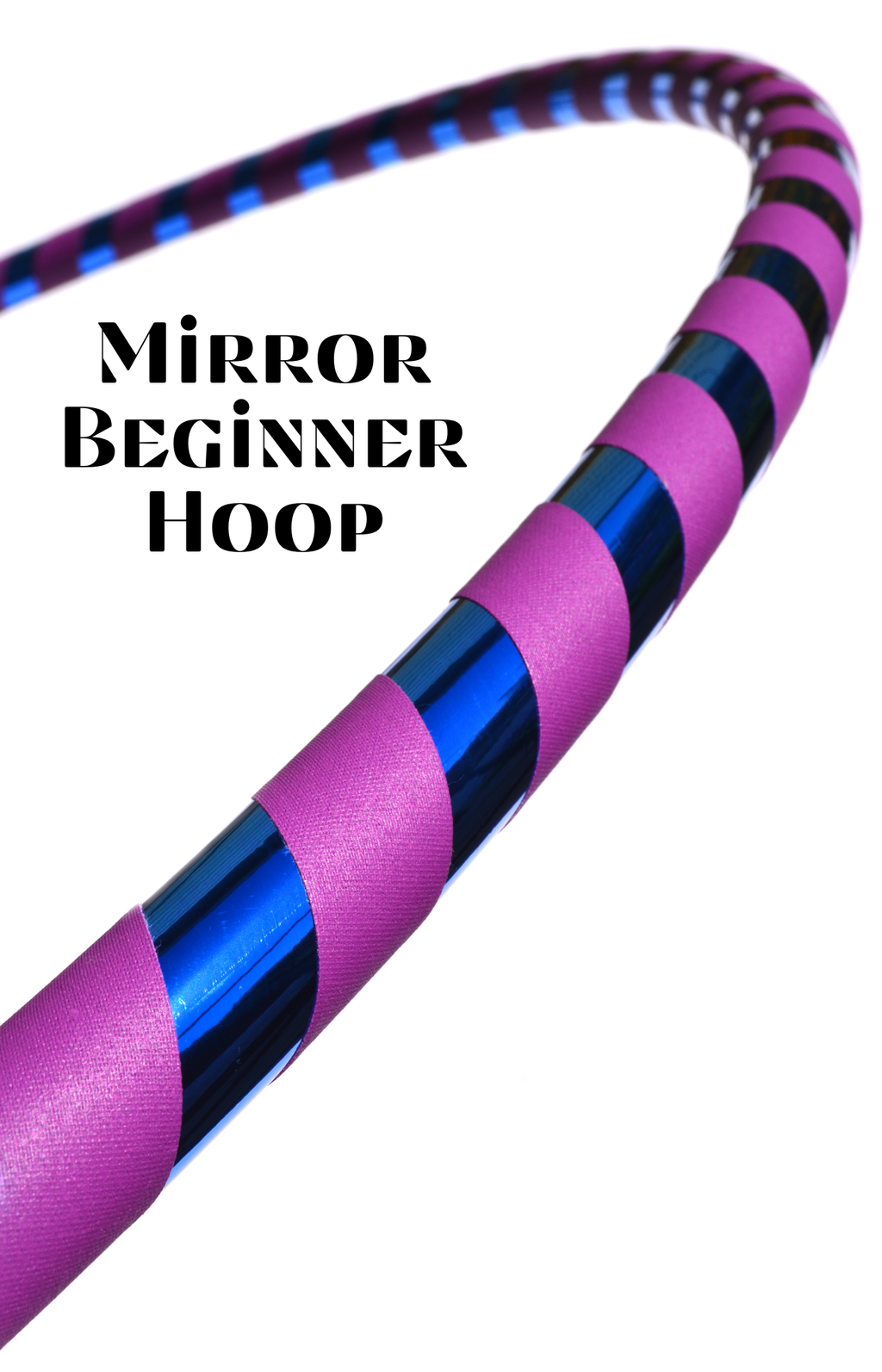 Mirror beginner hula hoop with purple and blue holographic tape accents