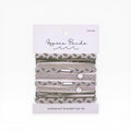 Braided hair tie bracelet set with muted green and gray bands and silver charms