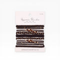 Dark brown braided hair tie bracelets with gold-tone beads, one-size set