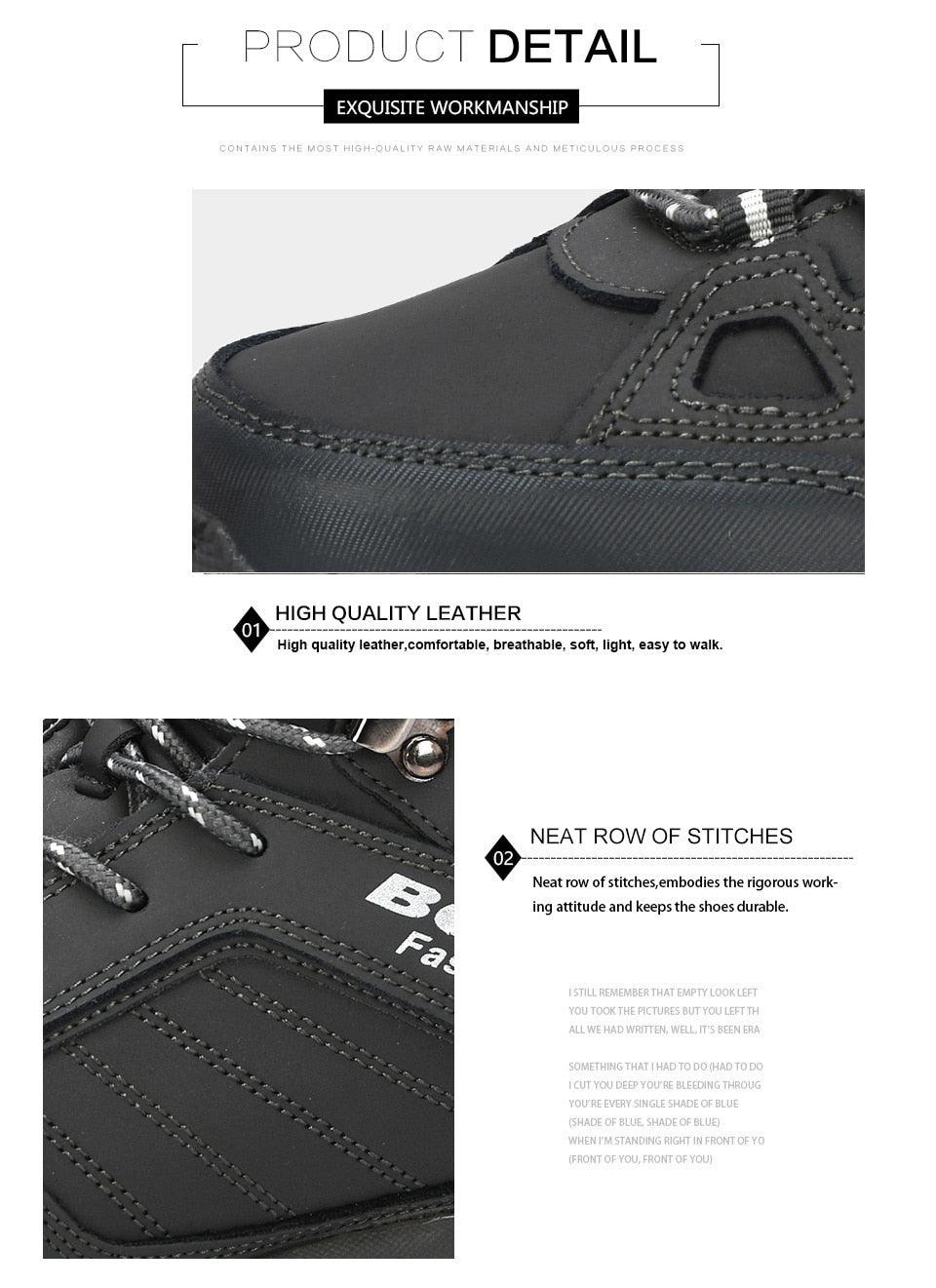 Men's black leather high-top boots with lace-up closure and stitched panels