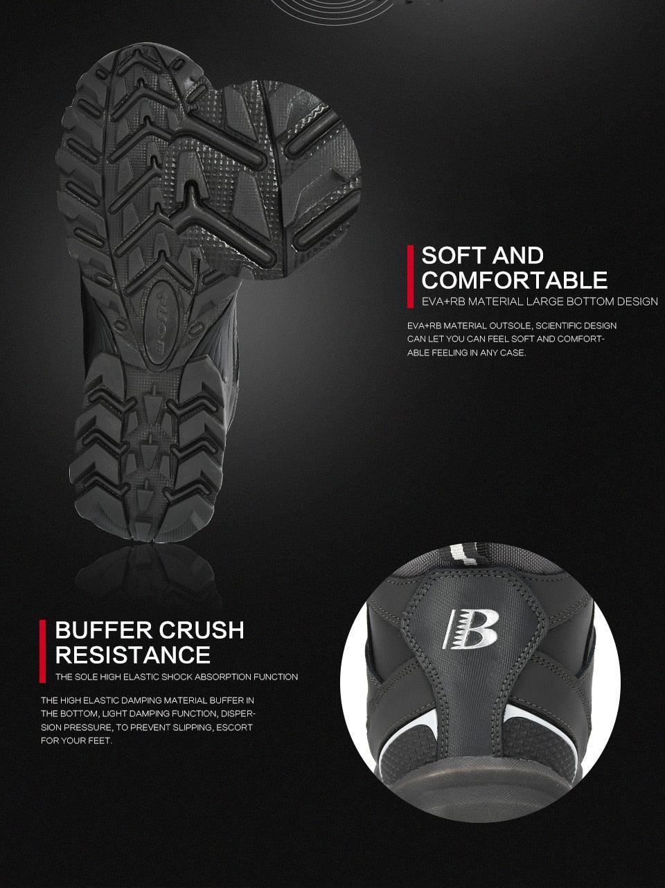 Men’s anti-slip boot outsole with deep chevron tread; dark upper side view