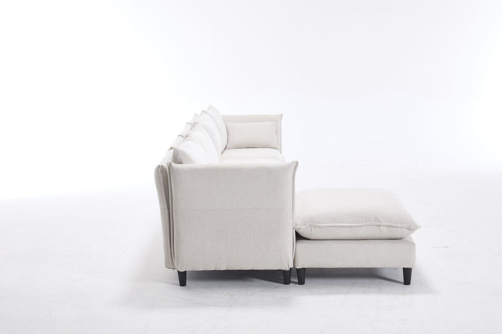 Beige modular sectional corner unit with chaise ottoman and back cushions