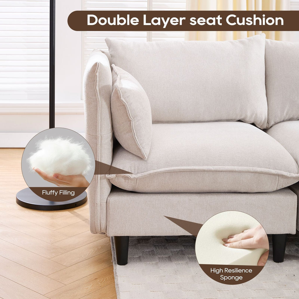 Beige double-layer seat cushion with fluffy filling and high-resilience sponge support