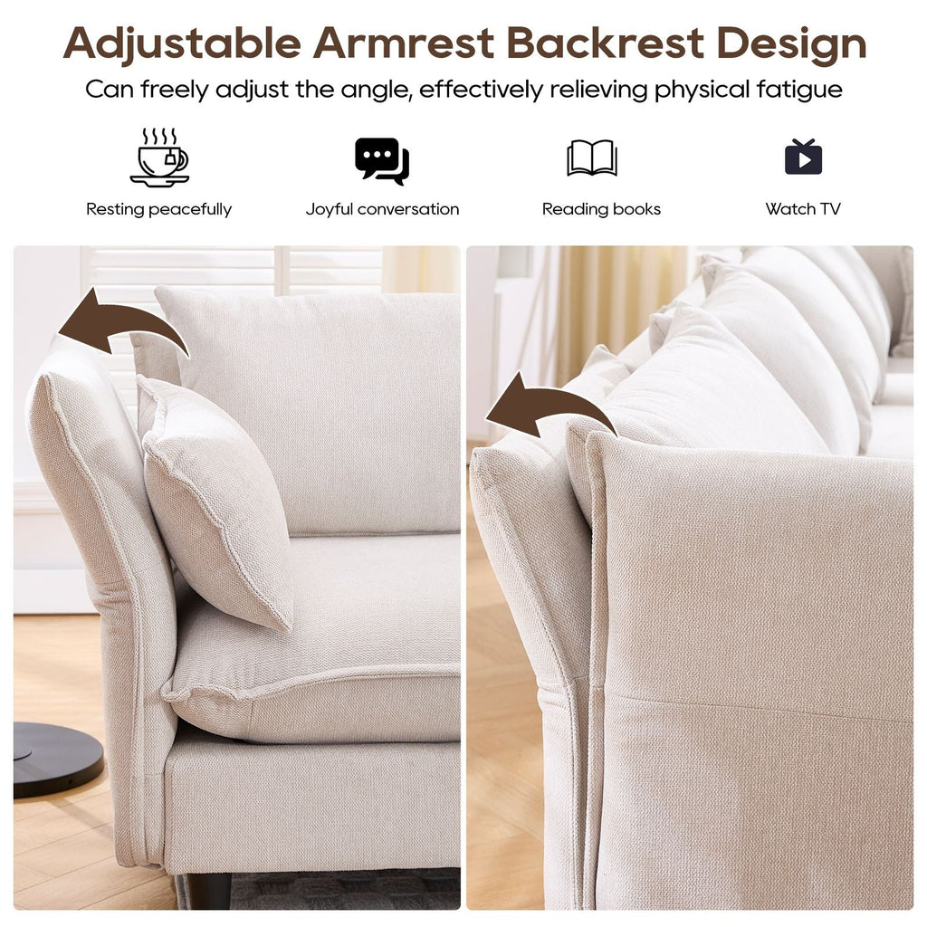 Beige sectional sofa with adjustable armrest backrest angle design