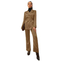 Women’s dark khaki blazer and matching pants suit set, front buttoned jacket and belt tabs