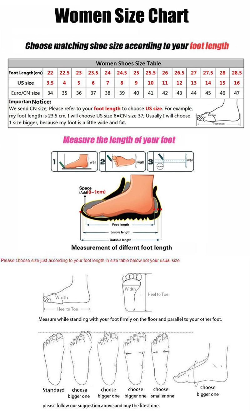 Women size chart graphic with foot length and sandal sizing guide