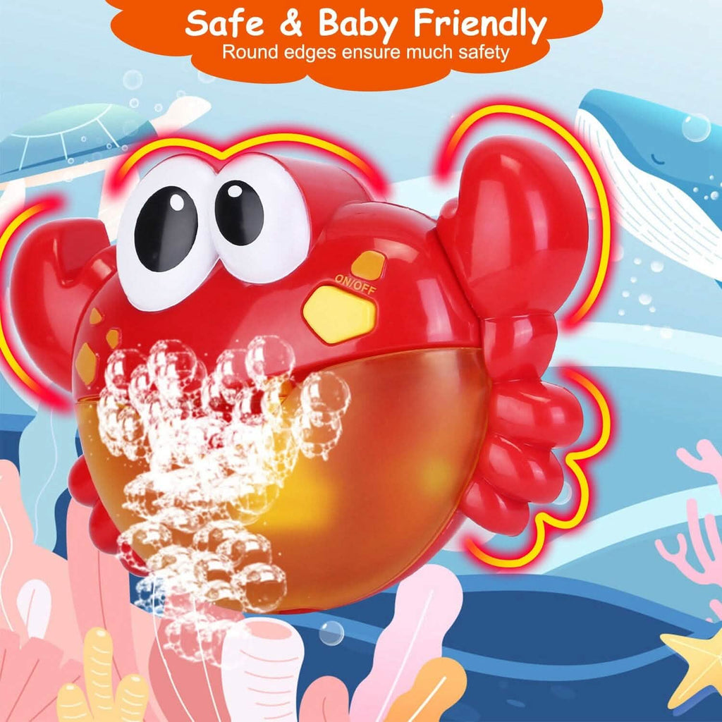 Red crab bubble bath maker toy with wide eyes and bubble spray action