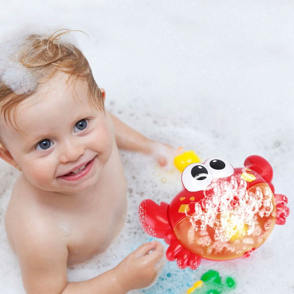 Red crab bubble bath maker with bubble stream and two suction arms