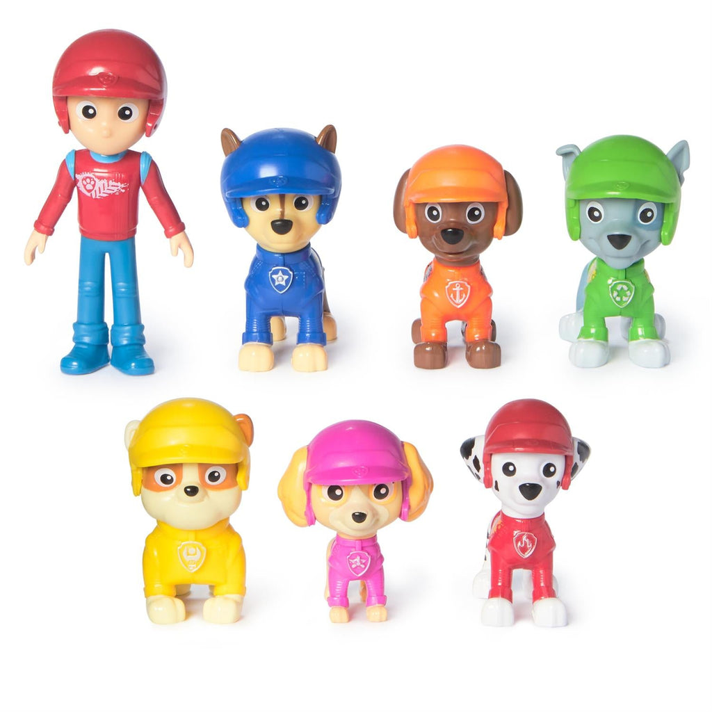 Paw Patrol rescue figure set of six characters in helmets and paw-themed outfits