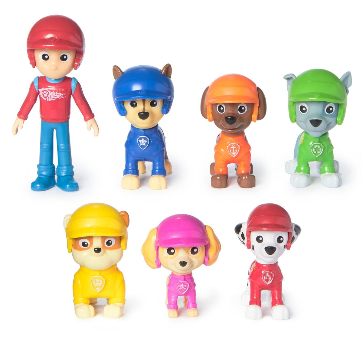 Paw Patrol rescue figure set of six characters in helmets and paw-themed outfits