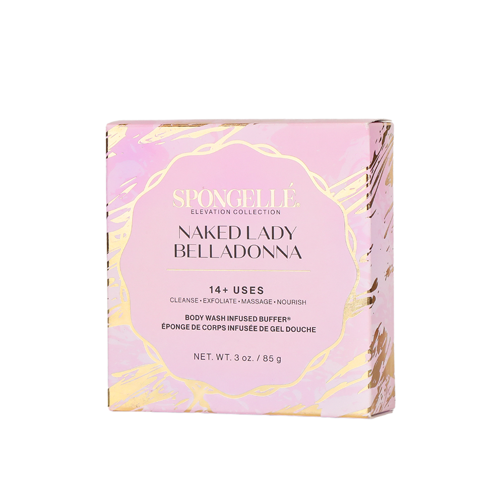 Boxed Spongelle Naked Lady Belladonna body wash infused buffer, 14 uses