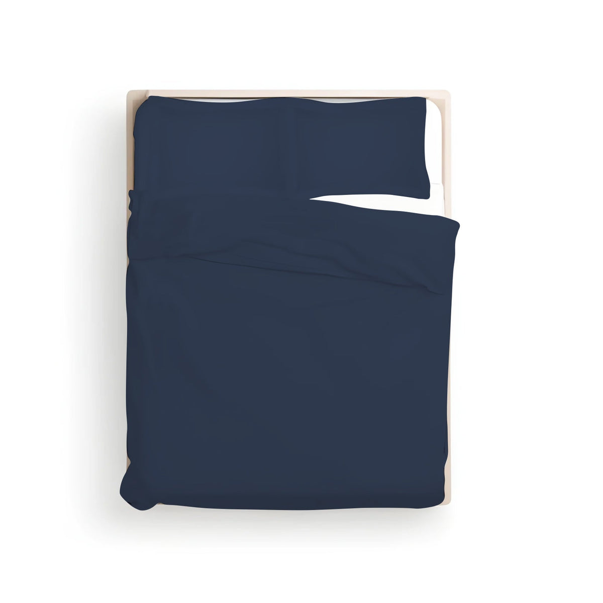 Navy blue cotton sateen duvet cover set with matching pillowcases, solid color