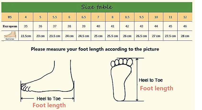 Shoe size chart with US and EU sizing table