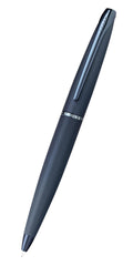 Dark blue sandblasted ballpoint pen with textured grip and pointed tip