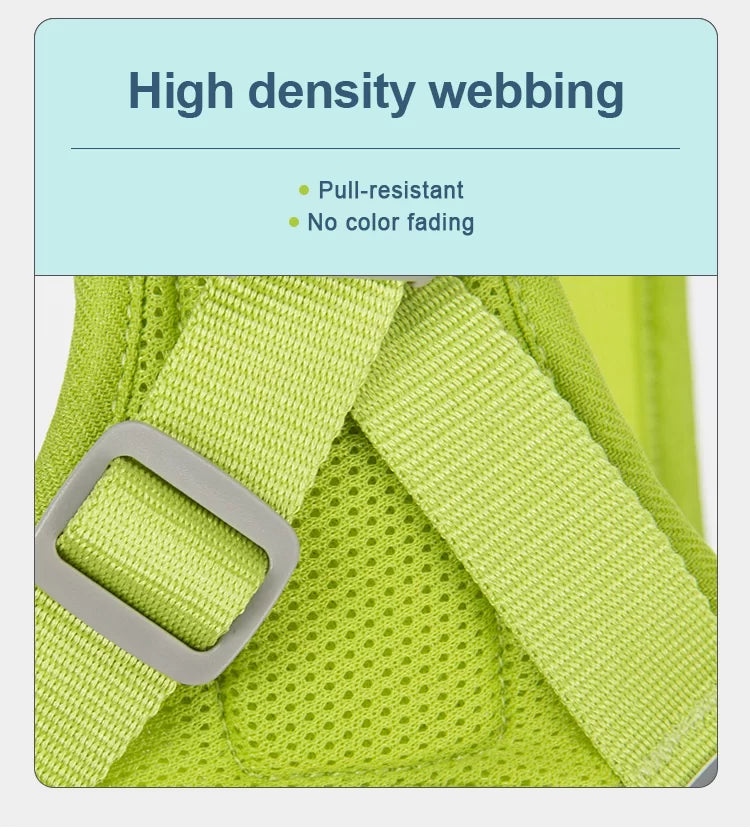 Close-up of moss green high-density webbing with stitched seams on the dog harness