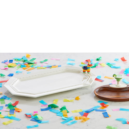 White octagonal serving tray insert with raised border