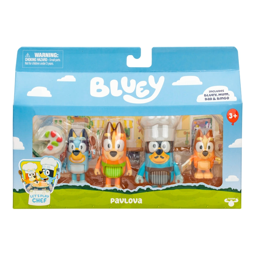 Bluey Pavlova chef set blister pack with four character chef figures