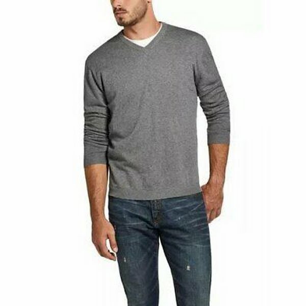 Calvin Klein men’s ribbed crewneck sweater in heather gray, long sleeves