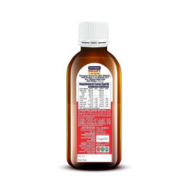 Kids liquid citicoline supplement bottle, back label view with white cap