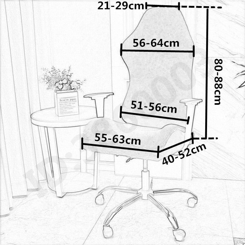 Universal chair cover size chart in cm: 21–29 arm, 56–64 back, 80 seat height