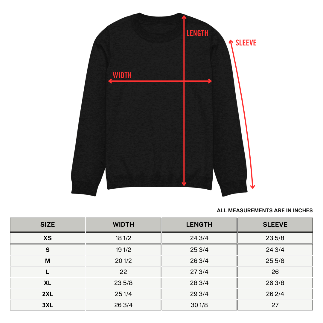 Black knit crewneck sweater with long sleeves, pullover design
