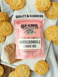 Snickerdoodle cookie mix pouch with Old School Brand front label and cinnamon sugar inside