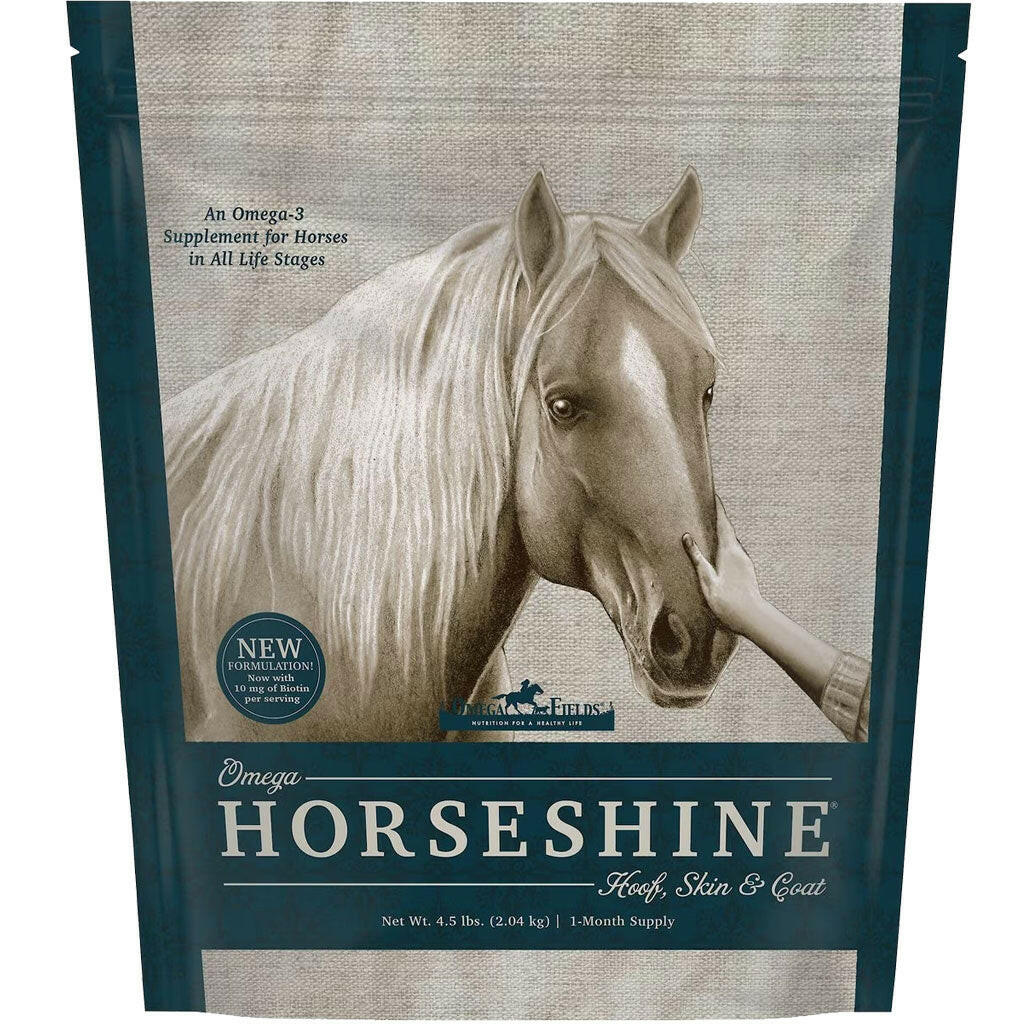 Omega Fields Horseshine hoof, skin & coat powder supplement bag for horses