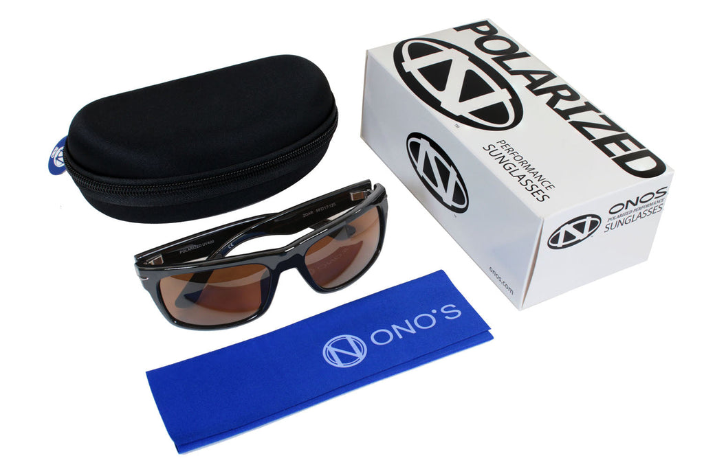 Tortoise polarized sunglasses with case, box, and lens cloth accessories set