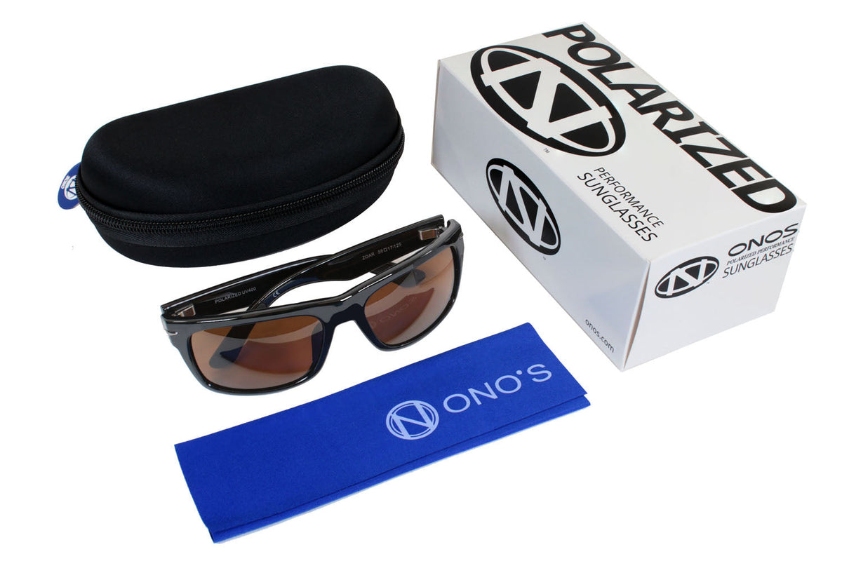 Oak Harbor tortoise sunglasses kit with case, box, and cleaning cloth