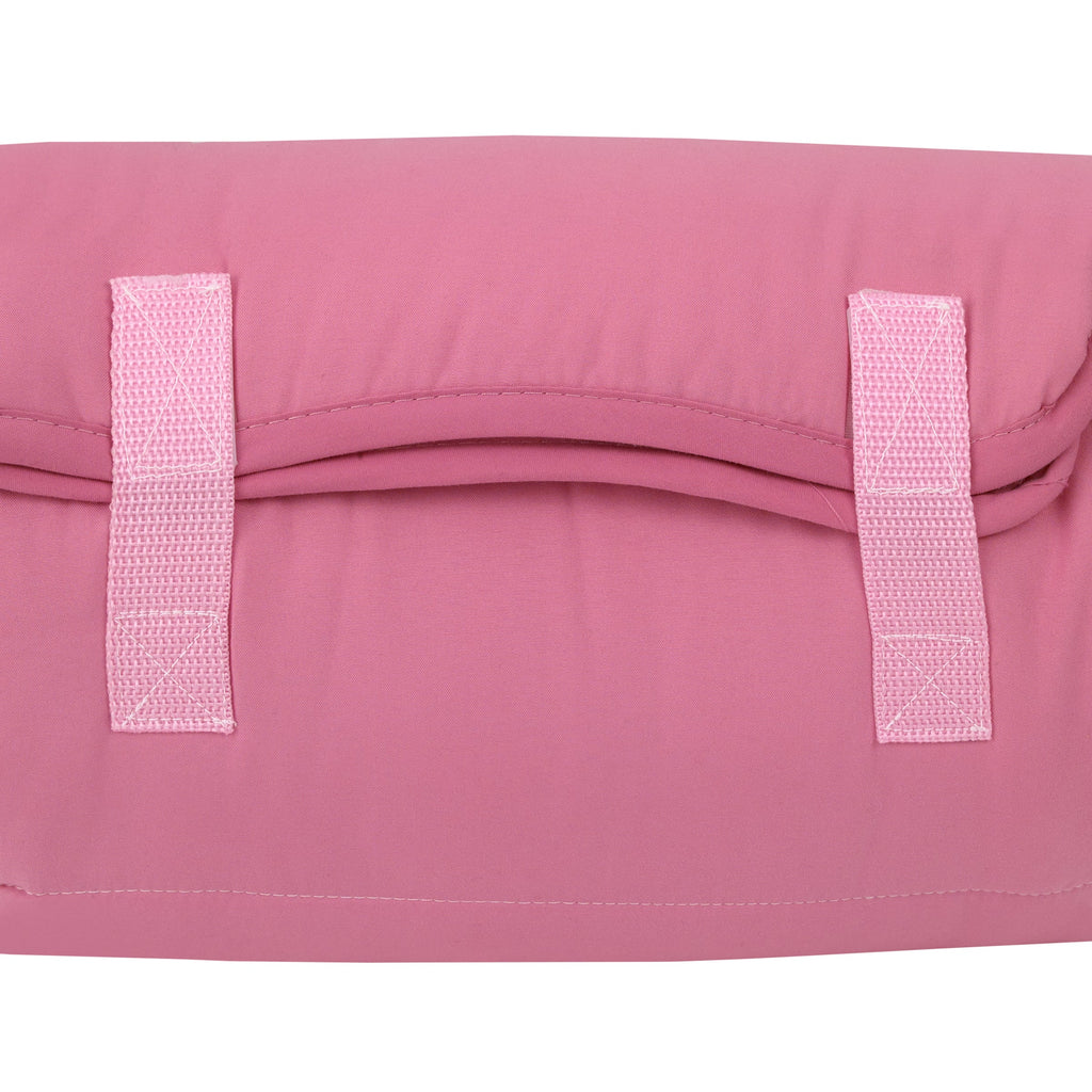 Toddler nap mat pink carrying handle with stitched fabric strap details