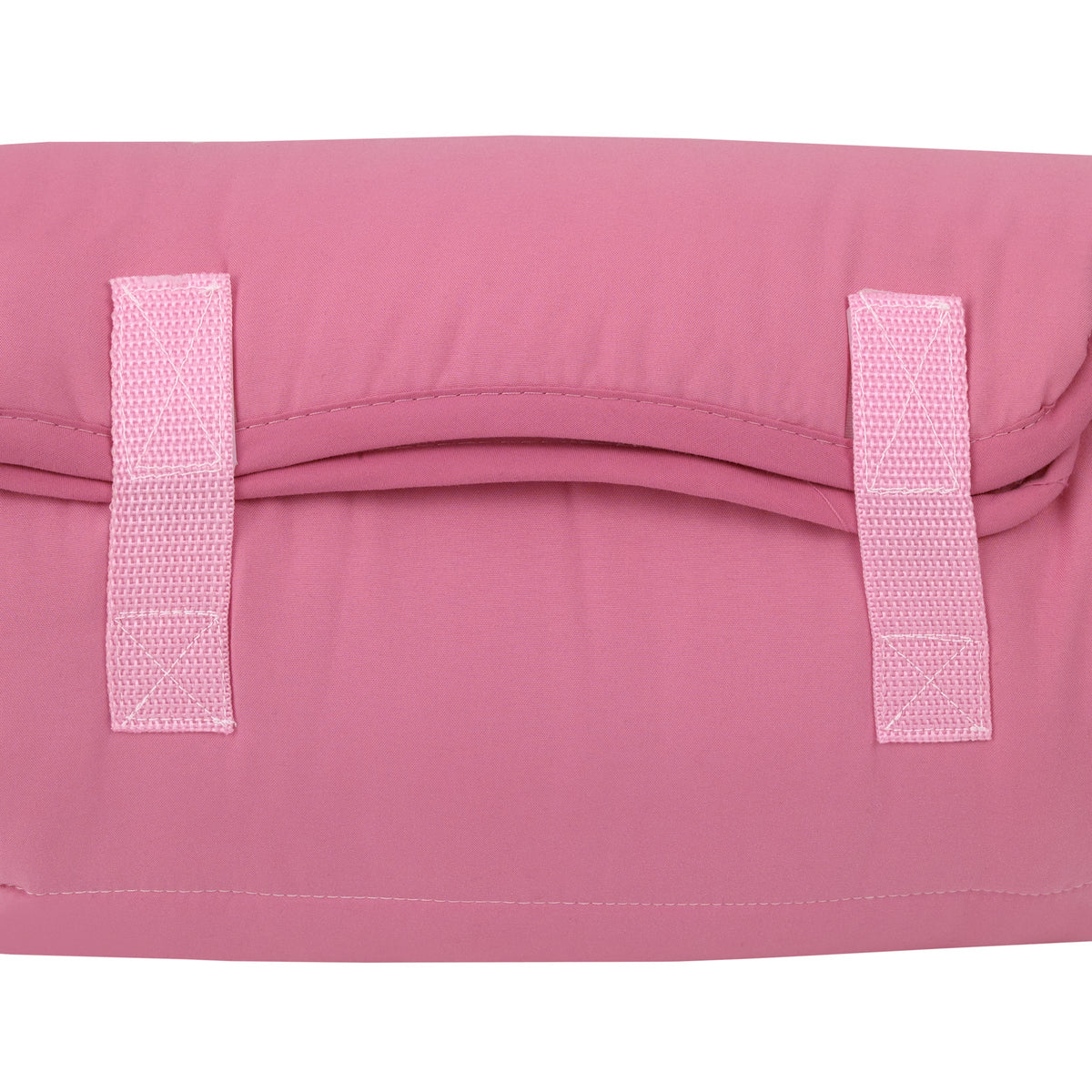Toddler nap mat pink carrying handle with stitched fabric strap details