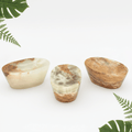 5-inch gemstone soap dish set of three, oval bowls in cream and brown marbled stone