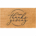 Fall coir door mat in tan with cursive "Happy Thanks giving" design