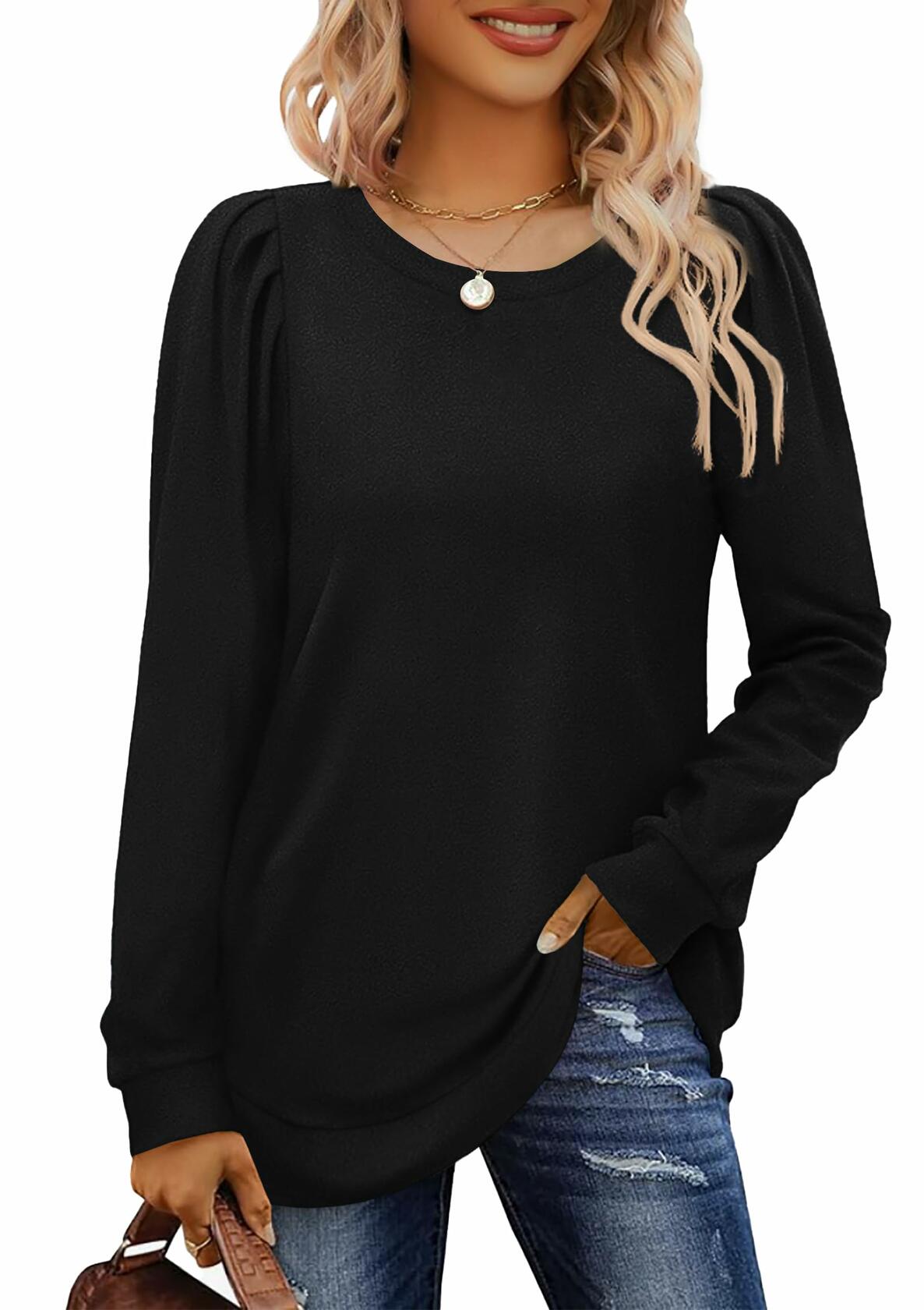 AGSEEM womens oversized black tunic sweatshirt, crew neck long sleeves