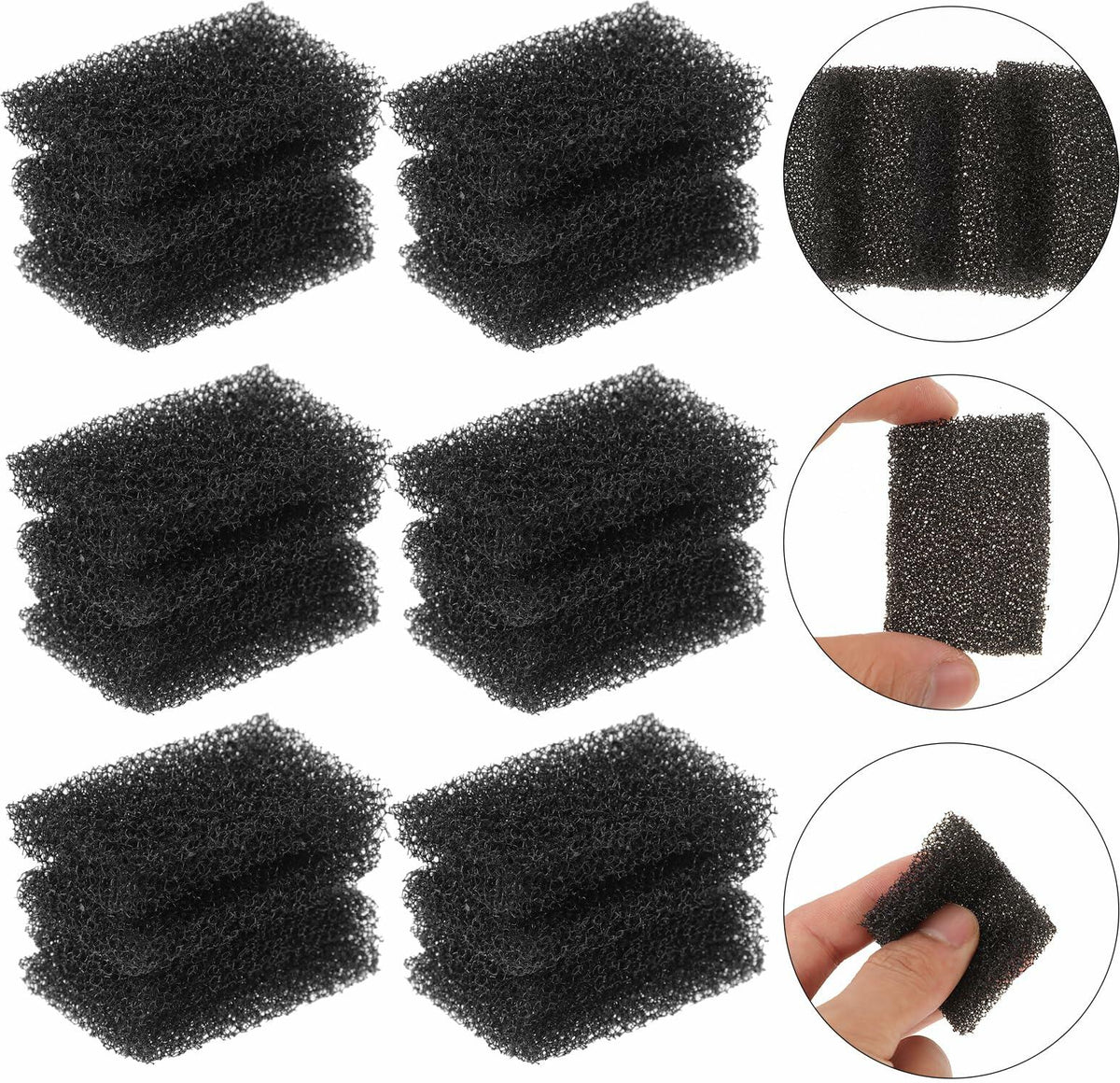 Black foam sponge pads with hand-held close-ups for applying face makeup