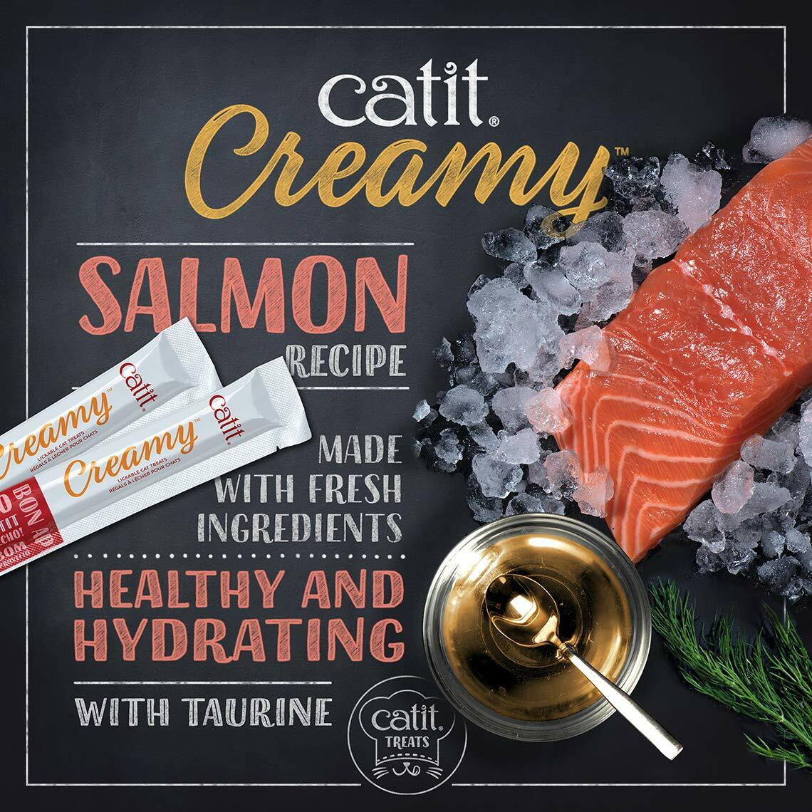 Catit Creamy salmon recipe lickable cat treats with taurine, 5-count pack