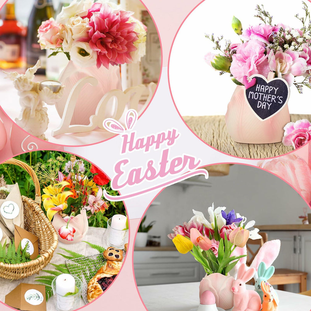 Pink tulip ceramic mini vase for flowers, gift-ready tabletop decoration