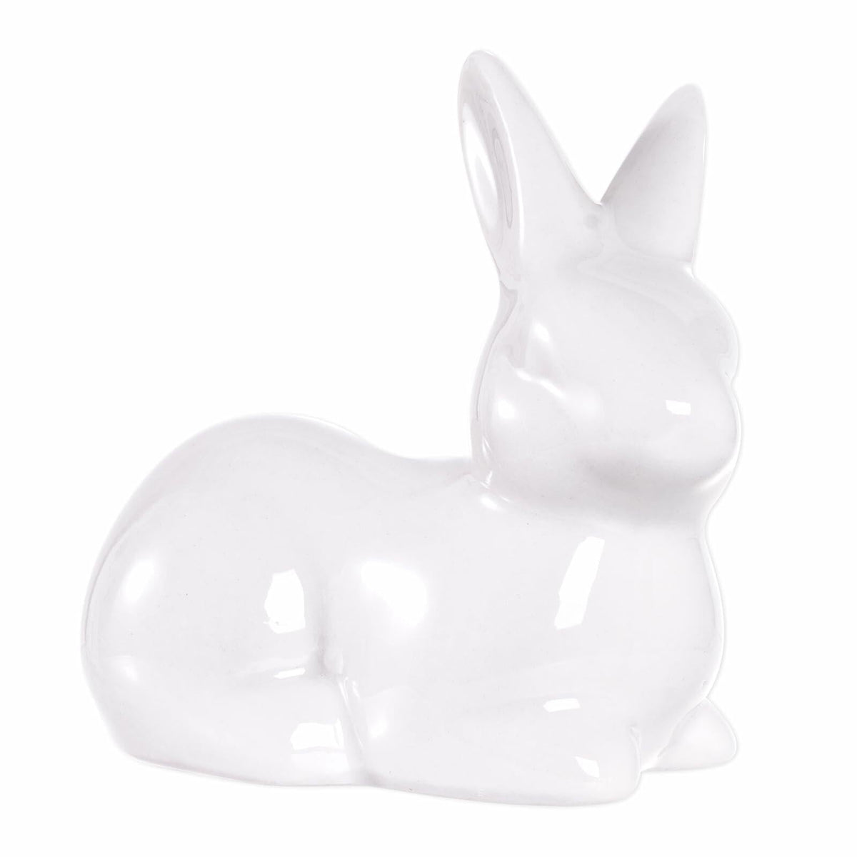 White ceramic Easter bunny figurine, glossy seated rabbit statue with upright ears.