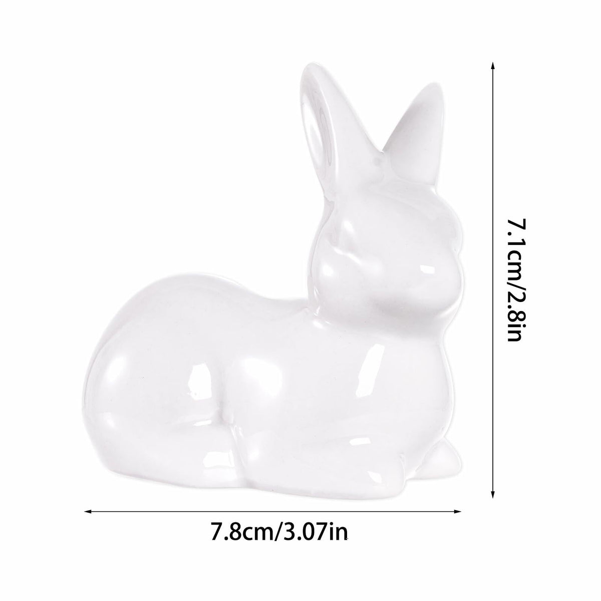 White ceramic Easter bunny figurine, seated rabbit with glossy finish and upright ears.