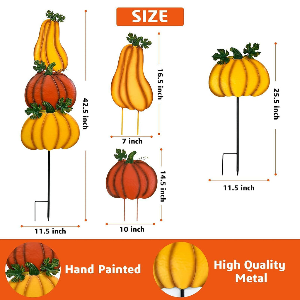 Stacked pumpkin yard stake set with yellow and orange pumpkin shapes and green leaf details