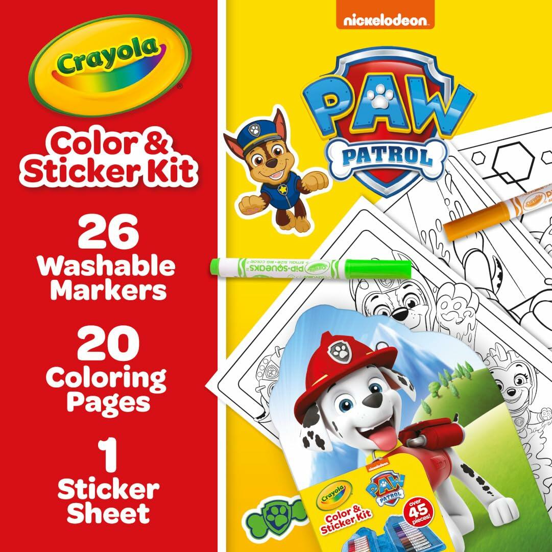 Paw Patrol Color & Sticker Kit box: 26 washable markers, 20 coloring pages, 1 sticker sheet