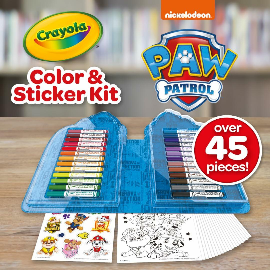 Paw Patrol Color & Sticker Kit contents: blue marker set with coloring pages, over 45 pieces
