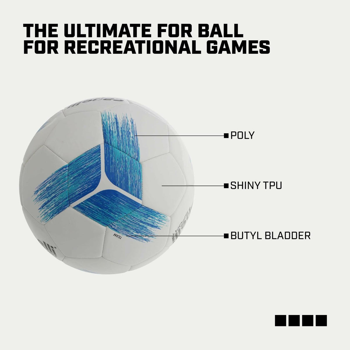 White soccer ball with blue turquoise brushstroke L-shaped panel design