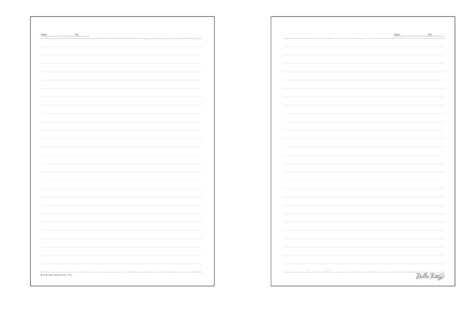 Hello Kitty ruled notebook pages, blank lined sheets inside two hard cover notebooks