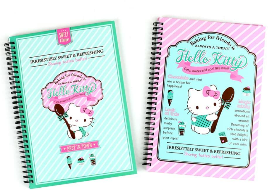 Hello Kitty hard cover ruled notebook set of 2, teal and pink spiral covers