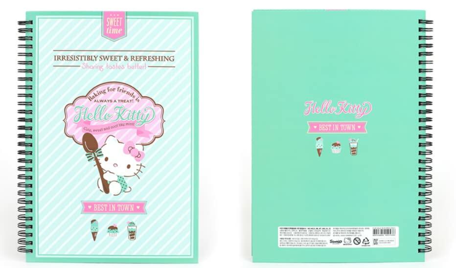 Hello Kitty hard cover ruled notebook set of 2, teal covers with spiral rings