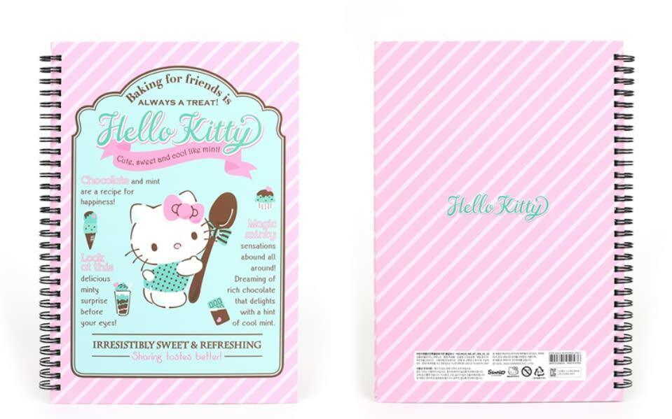 Hello Kitty hard cover ruled notebook set of 2, pink striped covers with spiral binding