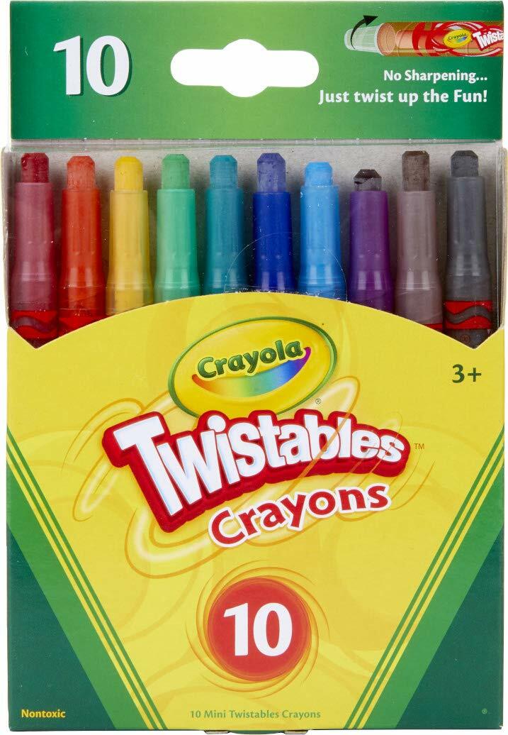 Crayola Twistables 10-count twist-up crayons in assorted colors shown on gift box