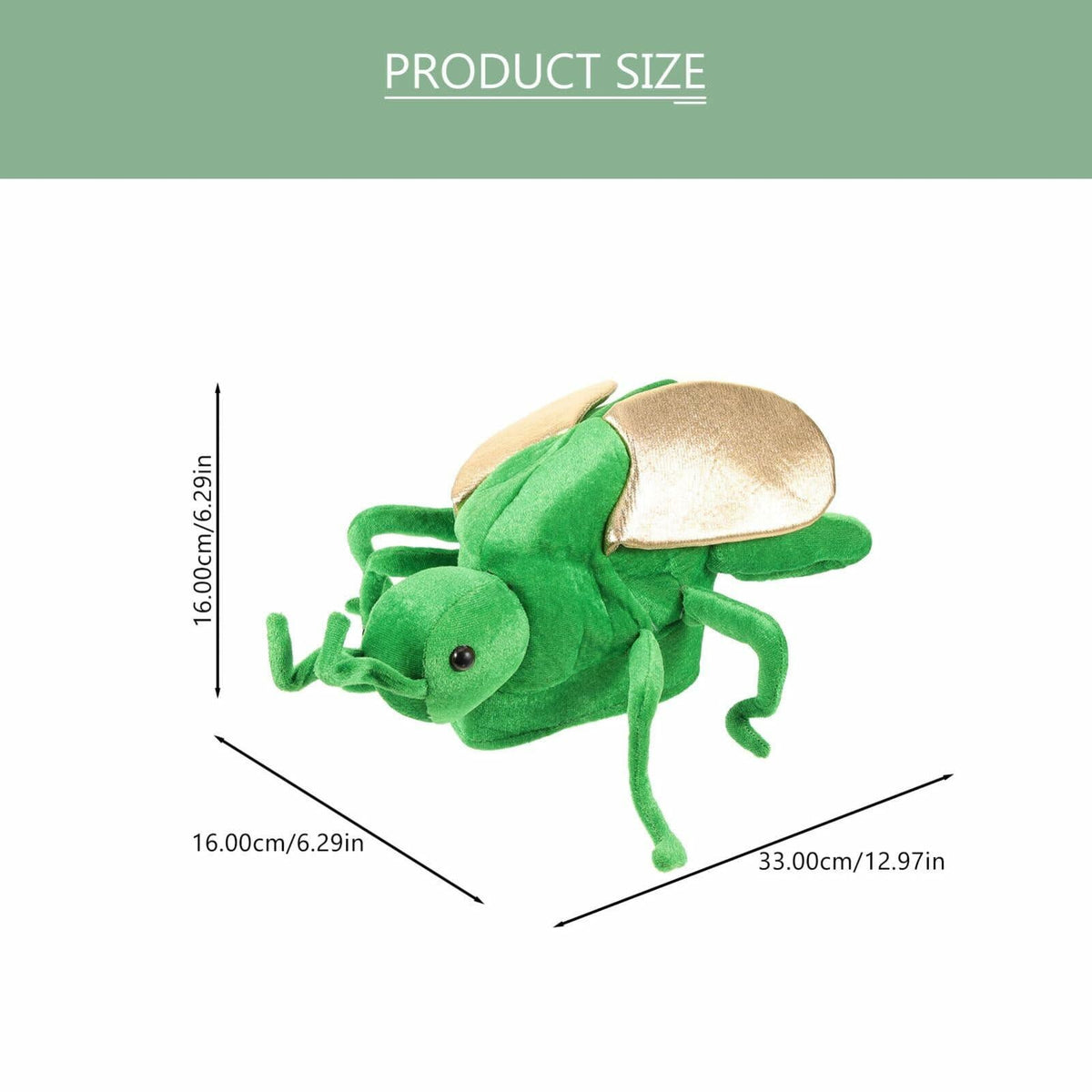 Green frog cartoon costume hat with beige ear panel, laid flat for size display