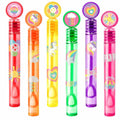 Unicorn bubble wand set with six colorful wand tubes and heart/star tops